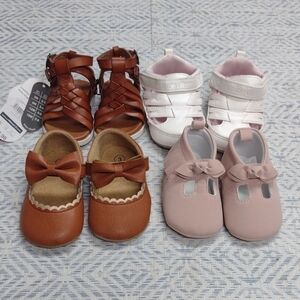 Charming Brown and Pink Baby Shoes Set Size 2 and 3 Months.